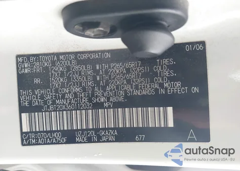 2006 Lexus Gx 470 from USA, damaged, VIN JTJBT20X360112032
